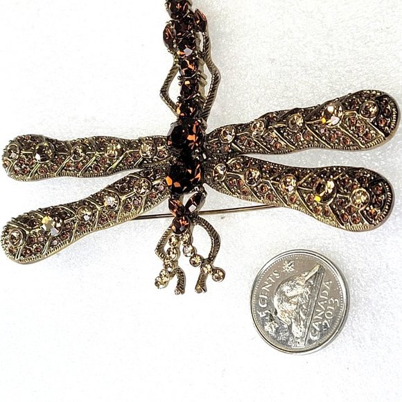 Large Statement Dragonfly Brooch in fashion topaz hued rhinestones - Picture 15 of 15
